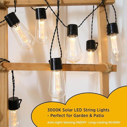 VENETIO 20LED 9m Solar String Lights Outdoor, Auto Light-Sensing 50,000H, IP54 Waterproof Shatterproof, 3000K Warm White with Remote, 8 Modes & 4 Timer/Dimming, Gift for Wedding/Garden/Party