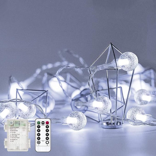 Metaku Outdoor String Lights Battery Operated 16.4ft 50LED Fairy Lights with Remote Waterproof Indoor Outdoor Hanging Globe Decorative for Patio Gazebo Bistro Garden Balcony
