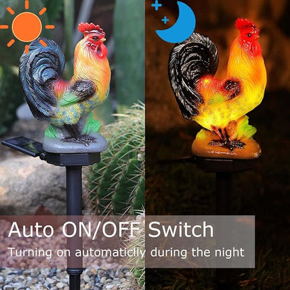 Solar Rooster Lights Outdoor Decorative,Solar Chicken Decor Garden Stakes Lights,Waterproof Chicken Statue with Led Lights Yard Art for Pathway Lawn Patio Courtyard Backyard(Warm White)