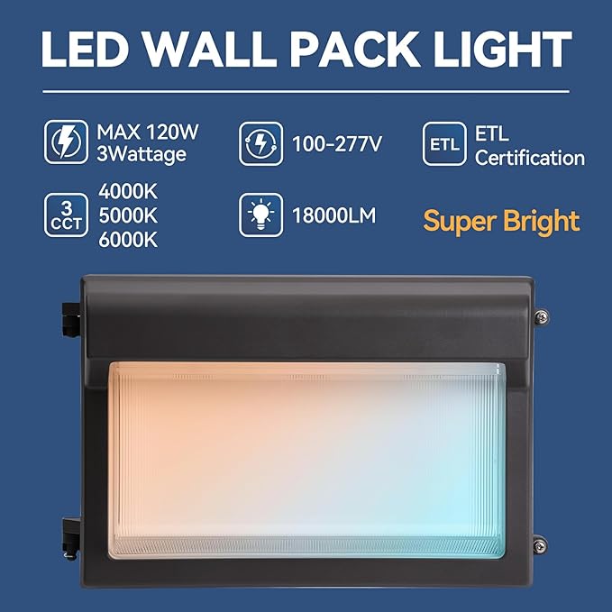 120W LED Wall Pack Light 4Pack, Glass Lens LED Wall Lights with Photocell, 4000/5000/6500K 3CCT, 80/100/120W | Lumora