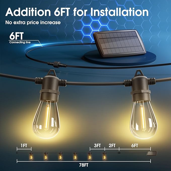 KYY 78FT(72+6) Solar String Lights Outdoor with USB Port Remote Control, LED Waterproof Solar Powered Patio with 24 Sockets, Heavy-Duty and UL Listed Porch Market Lights