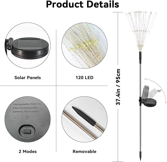 Garden Outdoor Lights, 4 Pack 120 LED Solar Garden Lights Fairy Lights Outdoor Waterproof Decorative Solar Firework | Lumora