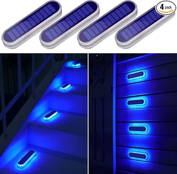 YiLaie Blue Solar Dock Deck Lights Solar Powered Outdoor Waterproof, Stick on Lights for Step Stairs Driveway (4 | Lumora
