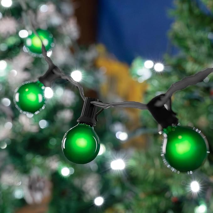 100 Foot G40 Outdoor Patio String Lights with 125 Green Globe Bulbs – Indoor Outdoor String Lights – Market Bistro | Lumora