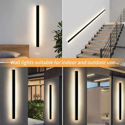 Mikeru 70.8inch Long LED Wall Light, 10%-100% Dimmable Black Exterior Sconces, 3000k-6000k Acrylic Invisible Outdoor Wall Light Fixture for Porch Modern Outdoor Wall Mount Lighting for House