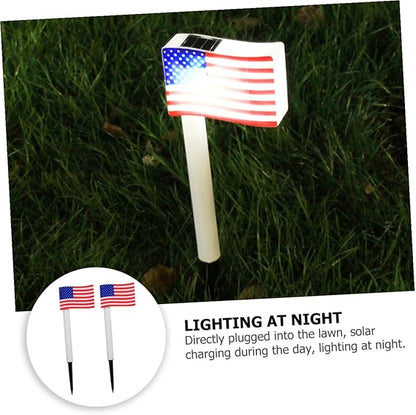 CHILDWEET Solar LED American Flag Garden Lights, 2pcs Outdoor Solar Pathway Lamps Ground Stakes for Lawn and Patio Decoration Random Color