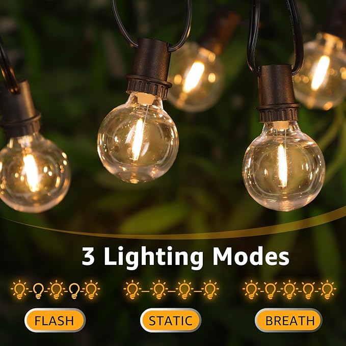Mlambert 144FT(3x48FT) Solar String Lights with Remote, Outdoor Waterproof Patio Light with 54 LED Shatterproof G40 Bulbs(3 Spare) for Yard-Black Wire