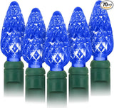 70 Count C6 Blue Christmas Lights - 35.5ft Outdoor, Waterproof, Green Wire, IP65, UL Listed | Lumora