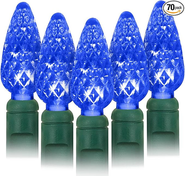 70 Count C6 Blue Christmas Lights - 35.5ft Outdoor, Waterproof, Green Wire, IP65, UL Listed | Lumora