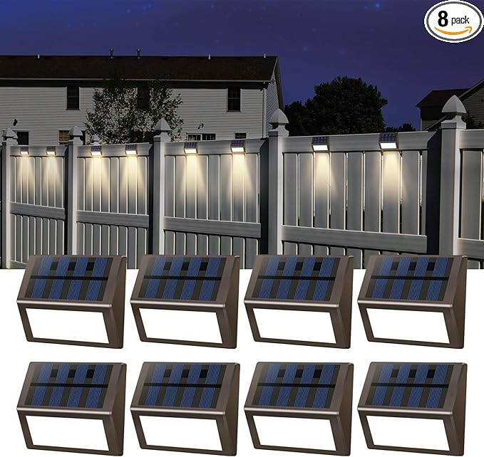 Luminara Solar Step Lights - Weatherproof Outdoor Stair Lighting, Solar-Powered Deck Lights for Patio, Garden, Pathway, Warm White Glow (8)