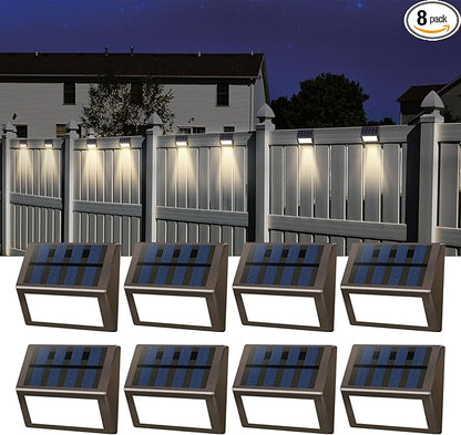 Luminara Solar Step Lights - Weatherproof Outdoor Stair Lighting, Solar-Powered Deck Lights for Patio, Garden, Pathway, Warm White Glow (8)