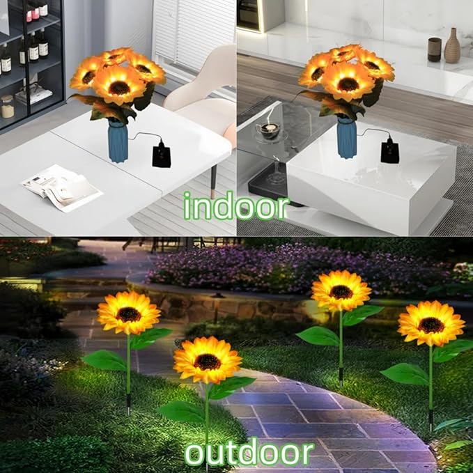 Solar Garden Lights Outdoor& Indoor-4 Pack Sunflower Lights with Remote, 8 Modes Home Garden Decor,Sunflowers Gifts for Mom Women Grandma Birthday, Patio Yard Pathway Wedding