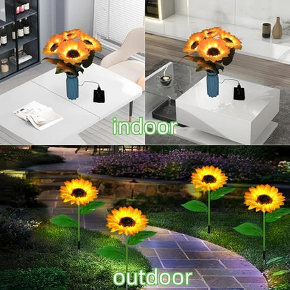 Solar Garden Lights Outdoor& Indoor-4 Pack Sunflower Lights with Remote, 8 Modes Home Garden Decor,Sunflowers Gifts for Mom Women Grandma Birthday, Patio Yard Pathway Wedding
