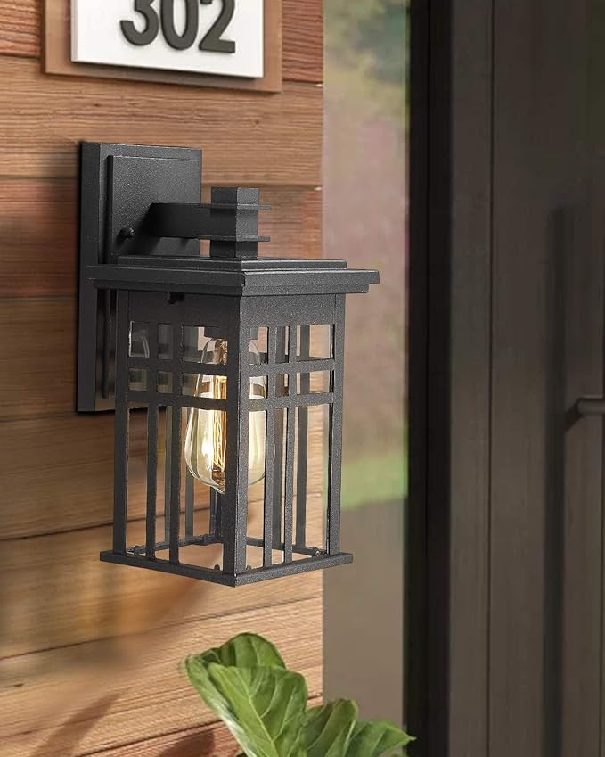 zeyu 1-Light Exterior Wall Mount Light Fixtures, Outdoor Wall Sconce Lantern in Black Finish with Clear Glass | Lumora