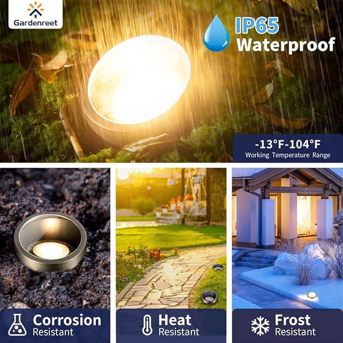 Gardenreet Low Voltage Brass Well Lights - LED 12V Weatherproof In-Ground Replaceable Bulb - Outdoor Path Light | Lumora