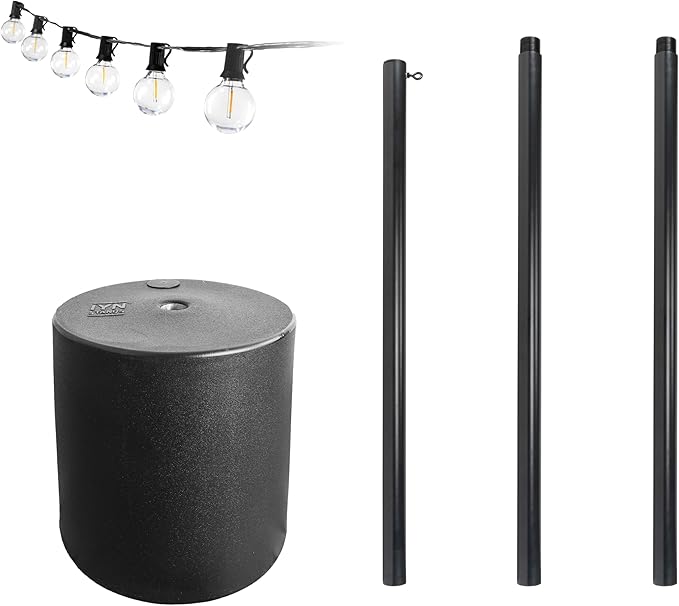 Outdoor String Light Pole Stand with 25 ft G40 Bistro String Lights - 9.5 Feet, Black, Heavy-Duty with Freestanding | Lumora