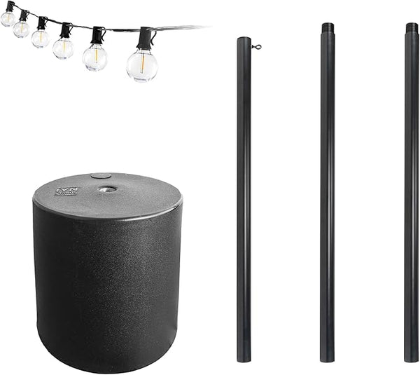 Outdoor String Light Pole Stand with 25 ft G40 Bistro String Lights - 9.5 Feet, Black, Heavy-Duty with Freestanding | Lumora