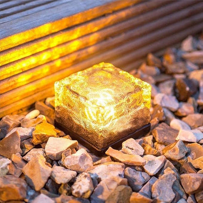 4 Pack Solar Path Ice Cube Lights Outdoor, Waterproof Glass LED Glass Clear Brick in-Groud Buried Festive Light Night Lamp for Garden Courtyard Pathway Patio Pool Pond Decoration(Warm White)