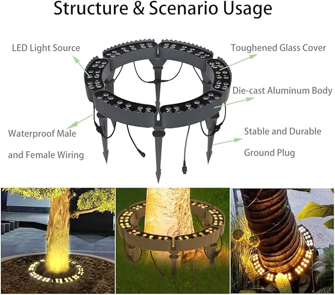 Tree Lights Outdoor, Palm Tree LED Uplighting, 3000K Warm White Landscape Spotlights, IP67 Waterproof Aluminum | Lumora