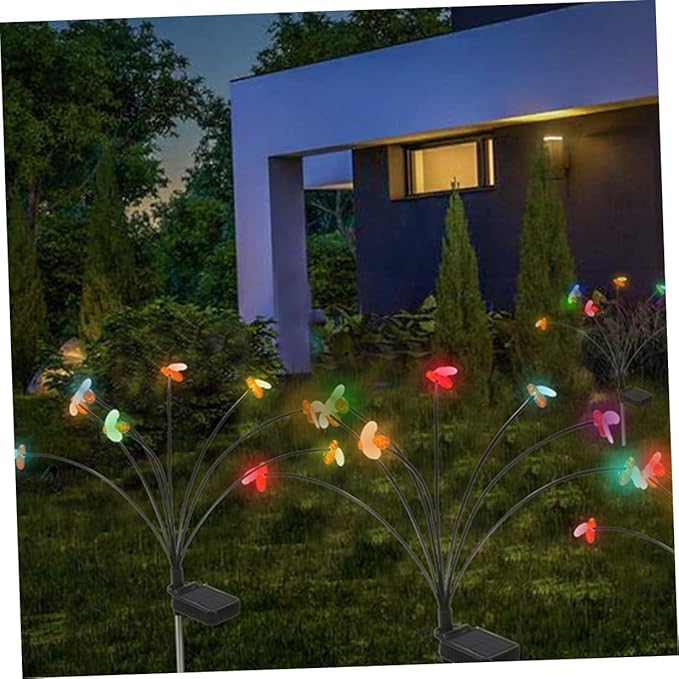 VALICLUD Solar Garden Lights Bee-Shaped 8-led Stake Solar Pathway Lights Swaying Outdoor Decorative for Patio Lawn Yard 2pcs