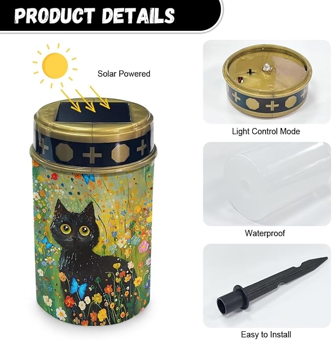 Black Cat Solar Garden Light Waterproof and Energy Saving Solar Memorial Lights for Graves Remembering Loved Pets Cemetery Decorations for Grave for Cemetery Graveyard Memorial