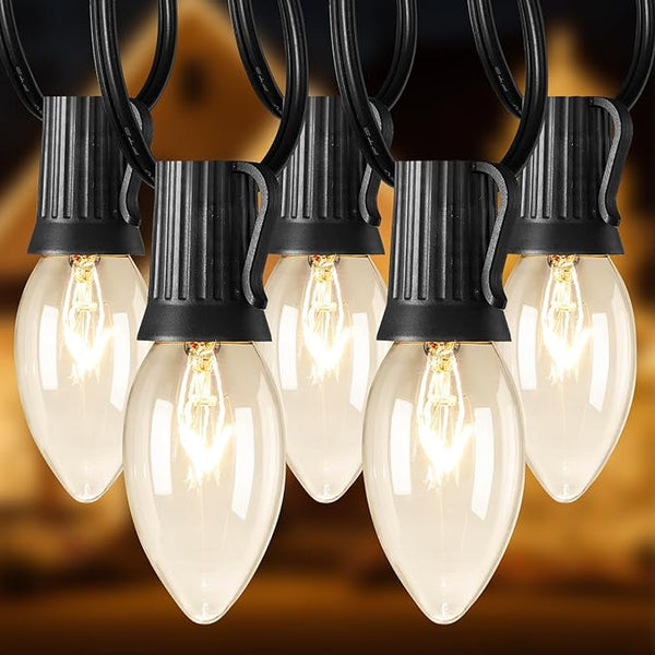 Brightown 50 Feet C9 Bulb String Lights Outdoor Warm White Clear Christmas Lights Black Wire for Outdoor Patio Room | Lumora