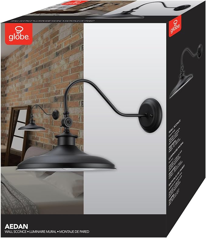 GLOBE Electric 44095 Aedan 1-Light Swivel Wall Sconce, Black Finish