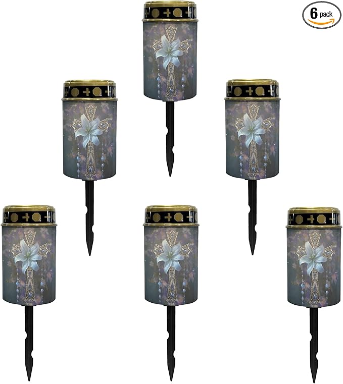 Solar Pathway Lights,Grave Crosses for Cemetery Solar Lights Outdoor Waterproof Garden Stake Lights for Outside Patio Landscape Lighting Flameless Warm White Pathway Lights Spotlights
