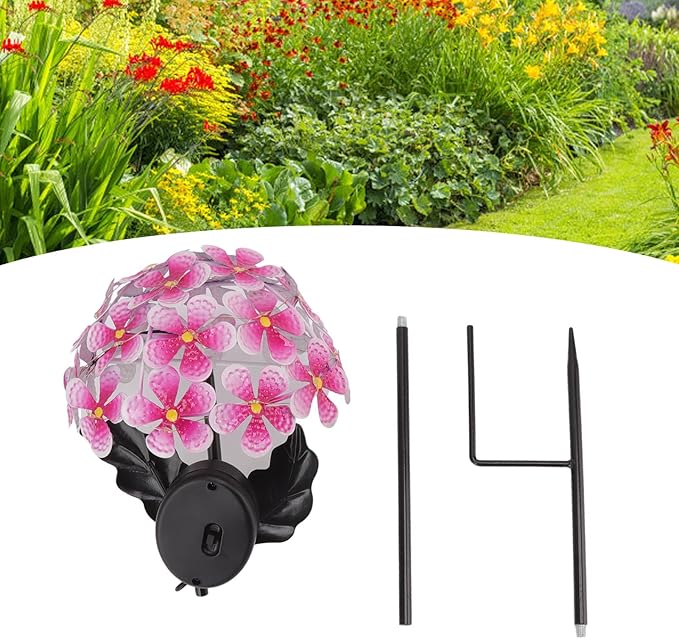 Solar Hydrangea Light, 26 LEDs Lifelike Iron Flower Stake Lamp for Garden Porch Lawn, Outdoor Solar Powered Hydrangea Decorative Lighting for Yard and Garden(Pink)
