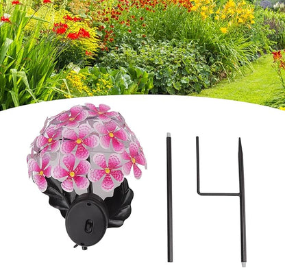 Solar Hydrangea Light, 26 LEDs Lifelike Iron Flower Stake Lamp for Garden Porch Lawn, Outdoor Solar Powered Hydrangea Decorative Lighting for Yard and Garden(Pink)