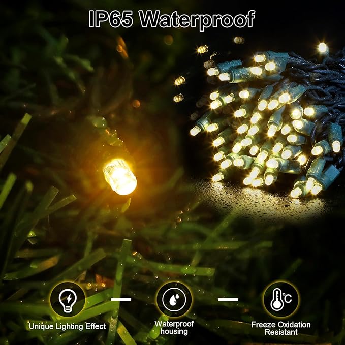 Warm White LED Christmas Lights – 25ft 50 Counts Christmas Lights Outdoor Waterproof, 5mm Wide Angle Commercial Grade Mini Outdoor, Indoor Green Wire Tree Plug in for Xmas, UL