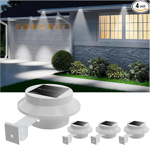 4 Pack White Solar Powered Gutter Lights Outdoor Decorative Waterproof Led Fence Lamp for Lighting Railing, Outside | Lumora