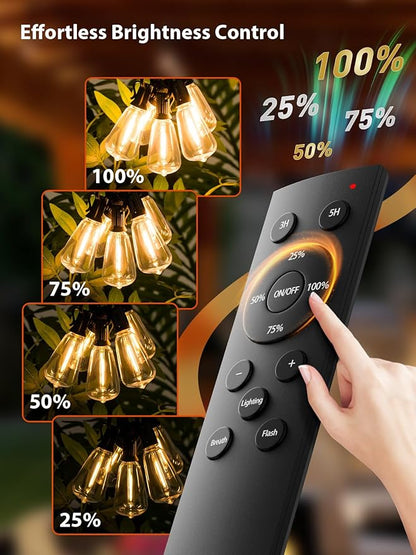 addlon 150 FT (3x50FT) Outdoor String Lights with Remote,Waterproof Patio Lights ETL Listed with 45+3 Shatterproof Dimmable ST38 LED Bulbs,2700K Connectable Outdoor Lighting for Backyard Bistro Garden