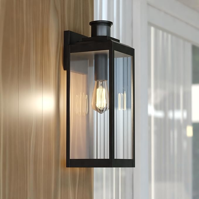VAXCEL Kinzie Outdoor Porch Light, 6" W x 17.5" H Black Outdoor Lantern, Motion Sensor Wall Light for Porch, Patio | Lumora
