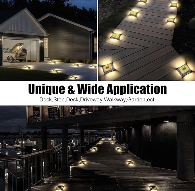 Solar Deck Lights Driveway Dock Lights- 12 Packs Waterproof 1200mAh Solar Powered Outdoor LED Aluminum Dock | Lumora