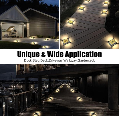 Solar Deck Lights Driveway Dock Lights- 12 Packs Waterproof 1200mAh Solar Powered Outdoor LED Aluminum Dock Lighting Road Markers Step Light for Driveway Sidewalk Garden Pathway(Warm White)