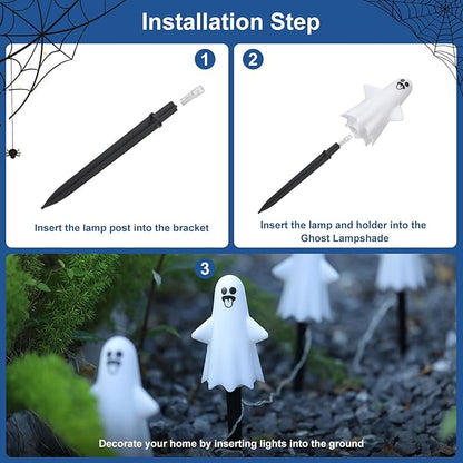 8Pcs Ghost Halloween Decor Pathway Lights Outdoor, Solar Powered Ghost Stake Lights with 8 Lighting Modes, Waterproof Halloween Decorations for Garden/Yard/Patio