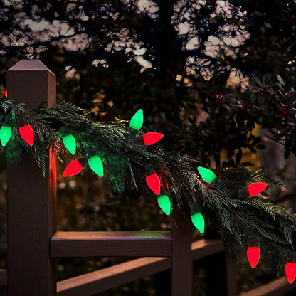 C9 Red and Green Chistmas Lights Outdoor, 25Ft Vintage Christmas Light 25 LED Red Green Bulb Lights Plug-in for Xmas Tree Party Christmas Valentines St. Patrick's Decor