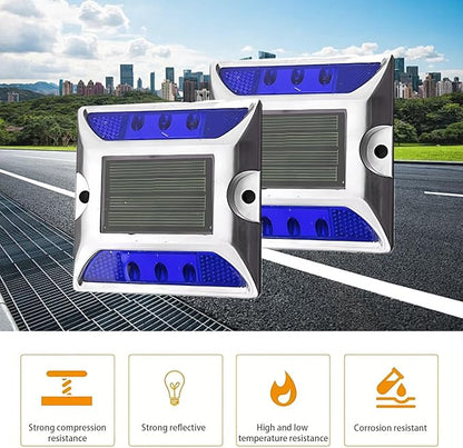 Wokyo 2 Pack Solar Deck Lights Driveway Lights, 6 LED Wireless Waterproof Outdoor Warning Step Lights for Pathway Sidewalk (Blue)