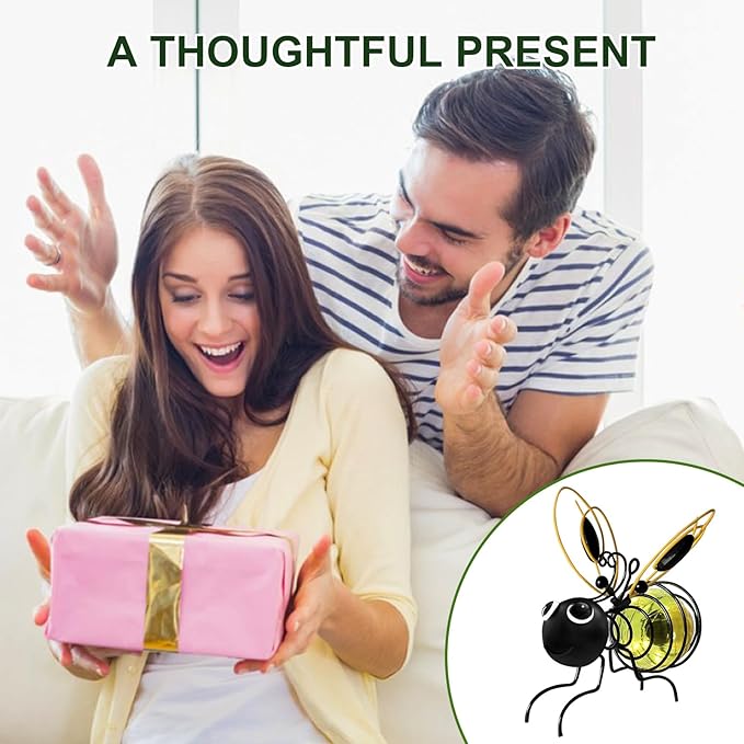 EVOLUX Outdoor Hanging Bee Solar Light Decor for Outside, Glowing Metal Bee with Spring Figurine Lights for Outside Yard Garden Decor Front Porch Backyard for Mom Grandma and Friends (1 pc)