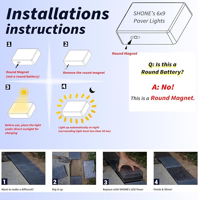 1 Pack Solar Paver Lights Outdoor – 6×9 Inch Waterproof IP67 Recessed Solar LED Paver Lights, Heavy Duty, Warm | Lumora