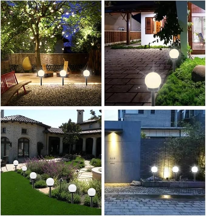 Solar Pathway Lights, Round Ball Outdoor Garden Lamps, 2/4/6/8Pcs Waterproof Landscape Lighting for Yard & Lawn(Cold White,4 PCS)