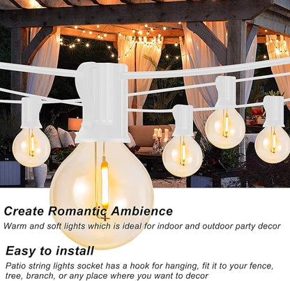 Abeja 50FT G40 LED Globe String Lights, Outdoor Patio String Lights with 50+2 Dimmable Shatterproof Bulbs, Backyard Outdoor Hanging Lights, Bistro Waterproof for Balcony Party Wedding, White Wire