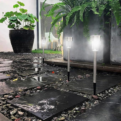 GLEAVI 6pcs Solar Path Lights Outdoor Garden Landscape Yard Lighting 55 Stainless Steel White LED Solar Driveway Lights for Patio Lawn Walkway