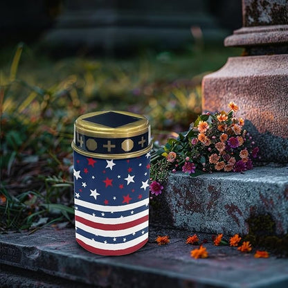 Cemetery Solar Lights for Grave USA Flag Design Eternal Lights for Cemetery Grave Decorations