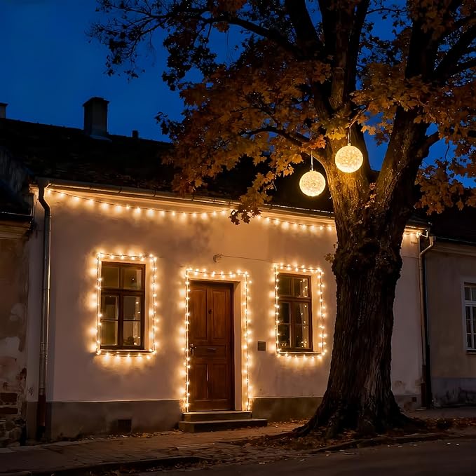 LUCKY SHINE 200 Clear Christmas Lights, Commercial Grade Pack of 2 Sets 100 Light and 66 Ft Black Wire, for Indoor and Outdoor Use.