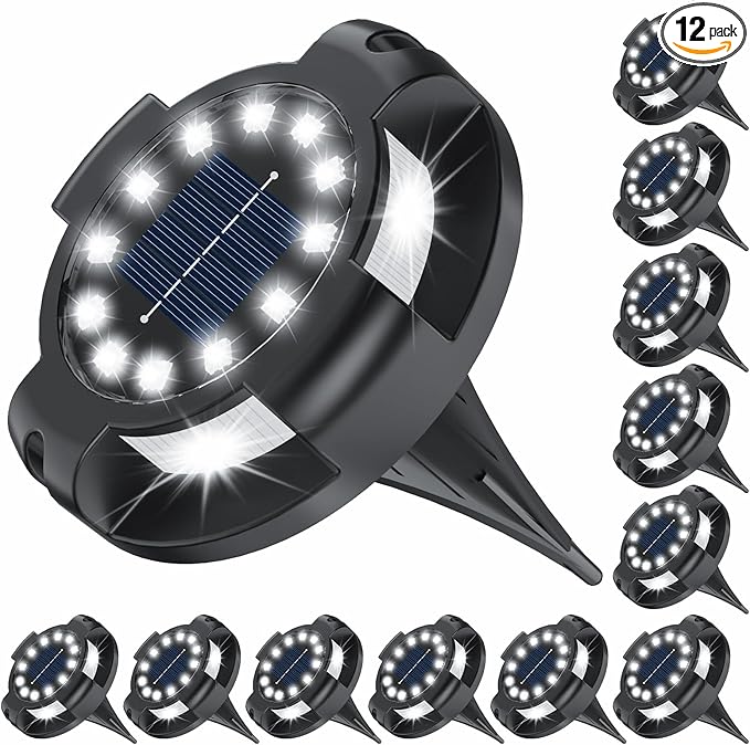 Solar Pathway Lights Outdoor 12 Packs, Bright White 16 LEDs Solar Ground Lights Walkway Lights with Side Light | Lumora