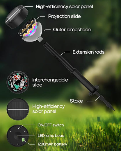Solar Pathway Lights Outdoor, 8 Pack 1200mAh Solar Powered Garden Lights, 2 Themes Flower & Christmas, Height-Adjustable, Waterproof LED Projection Lighting for Yard Walkway Driveway Patio Decor