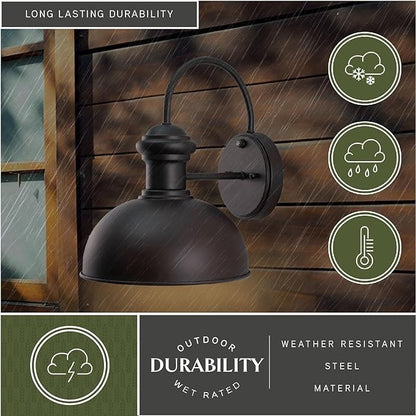 VAXCEL Franklin 12.75 in. H 1-Light Oil Burnished Bronze and Light Gold Dusk to Dawn Sensor Farmhouse Outdoor Wall Sconce, Metal Shade, Dark Sky Compliant for Porch Patio Front Door or Garage