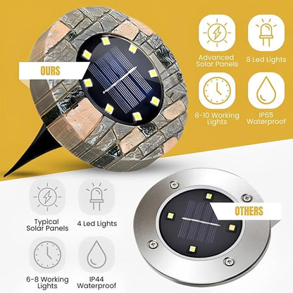 Solar Ground Lights Outdoor Decor - Waterproof LED Outdoor Solar Lights for Yard, Patio, Garden, Pathway, Stair, Deck - Landscape Lighting for Garden Decor - Outside Lightings (8 Pack, Warm White)